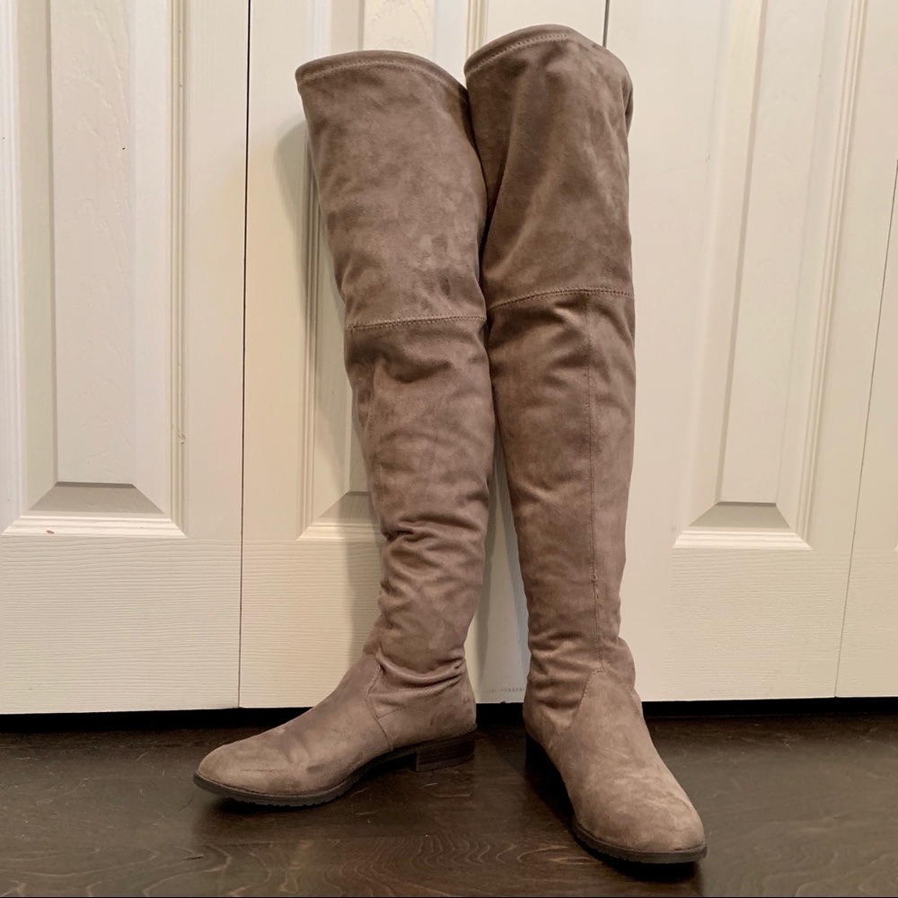 Thigh high tan suede boots